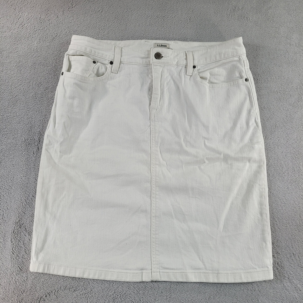 L.L Bean White Denim Jean Pencil Skirt 8